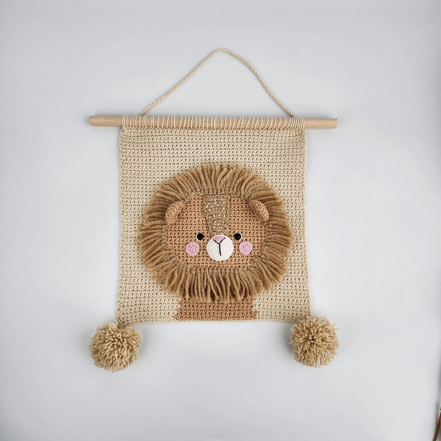 Handmade Crochet Lion Wall Hanging Art - Ready to Ship