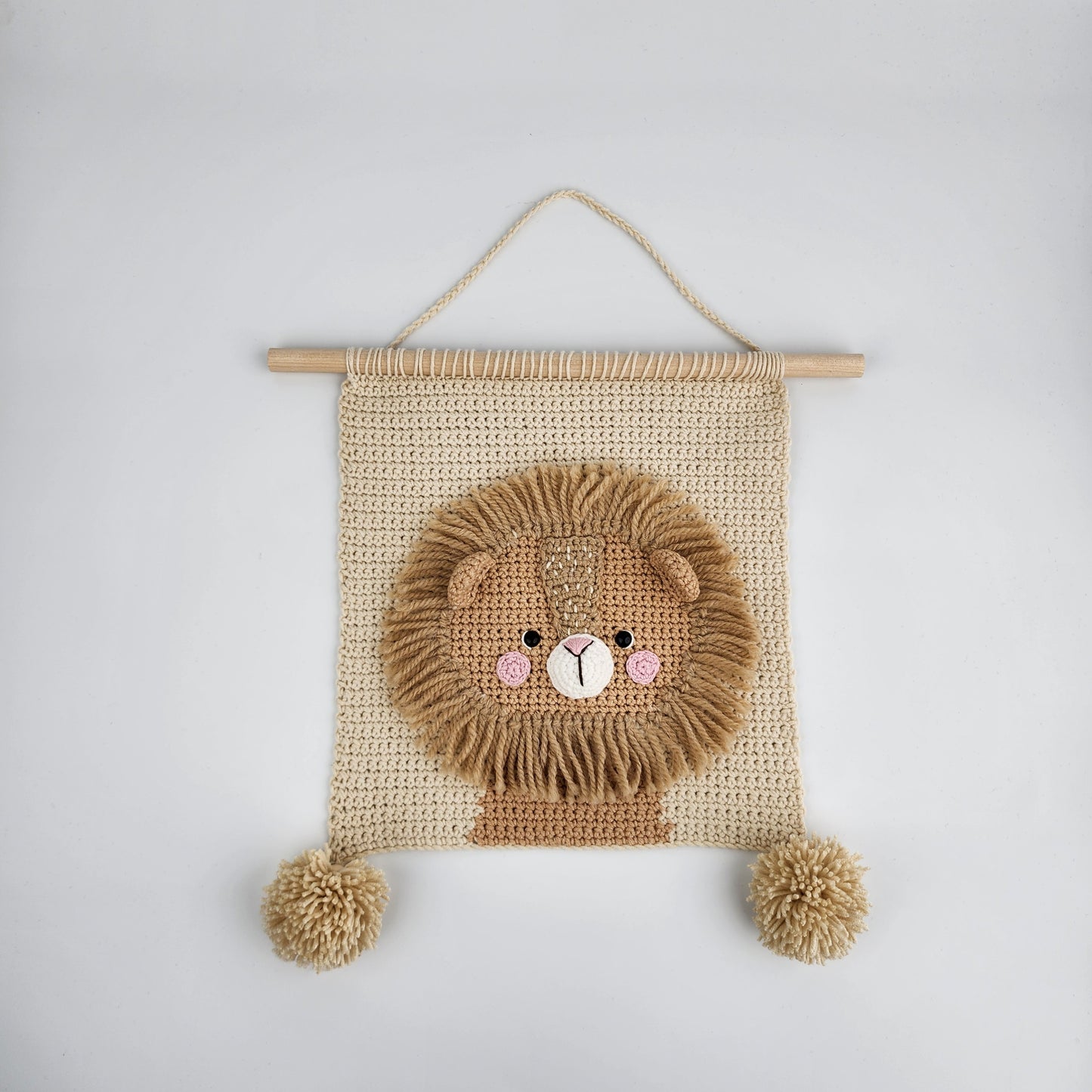 Handmade Crochet Lion Wall Hanging Art - Ready to Ship