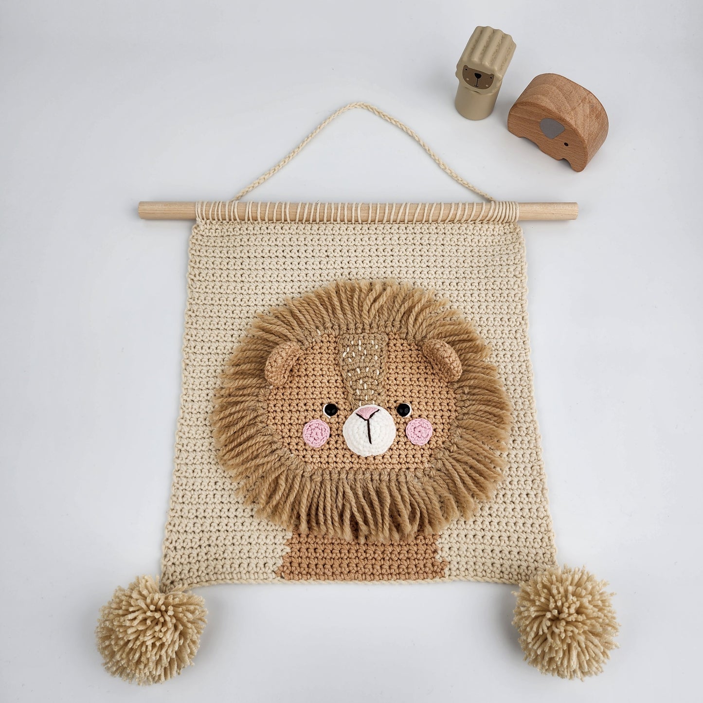 Handmade Crochet Lion Wall Hanging Art - Ready to Ship
