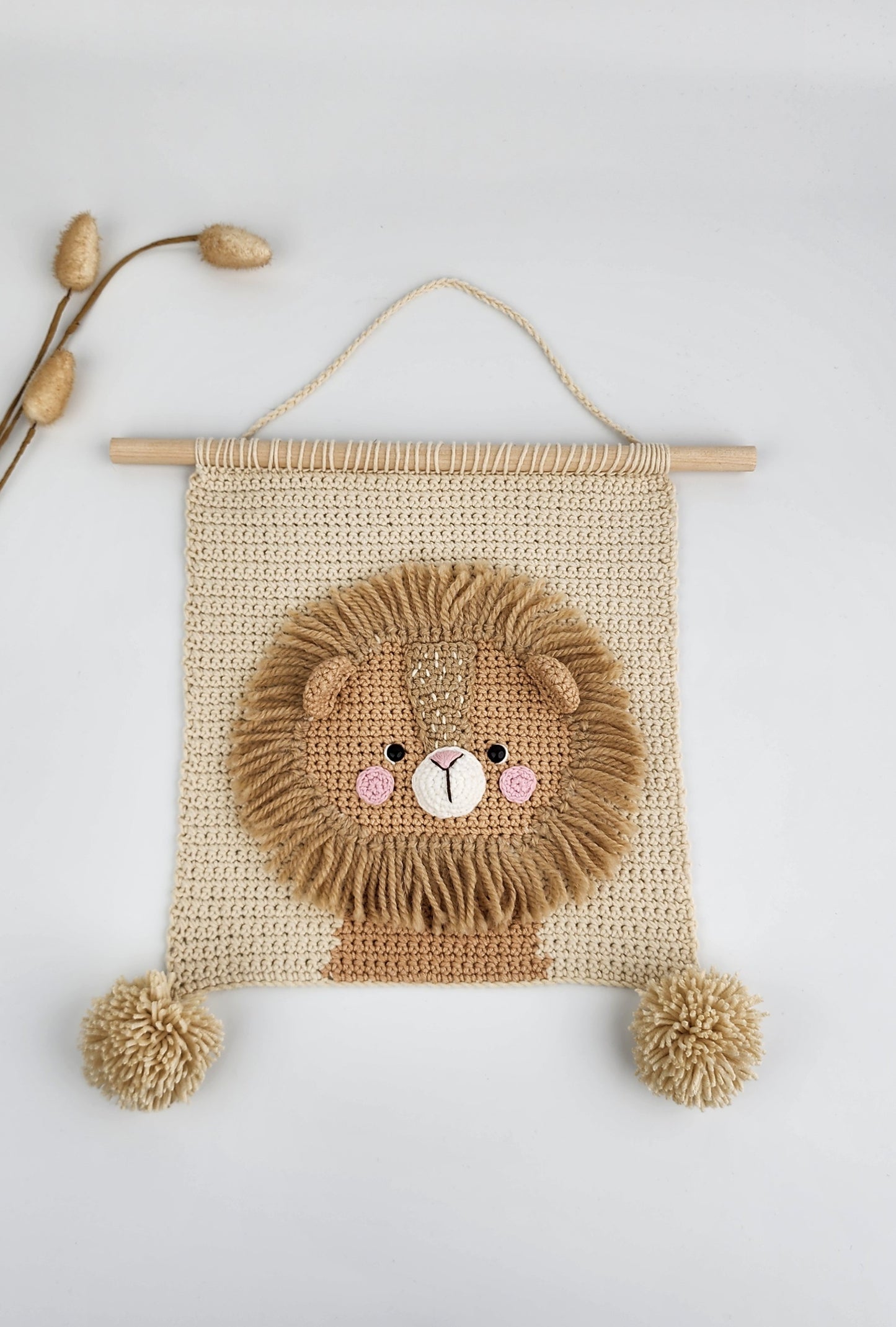 Handmade Crochet Lion Wall Hanging Art - Ready to Ship