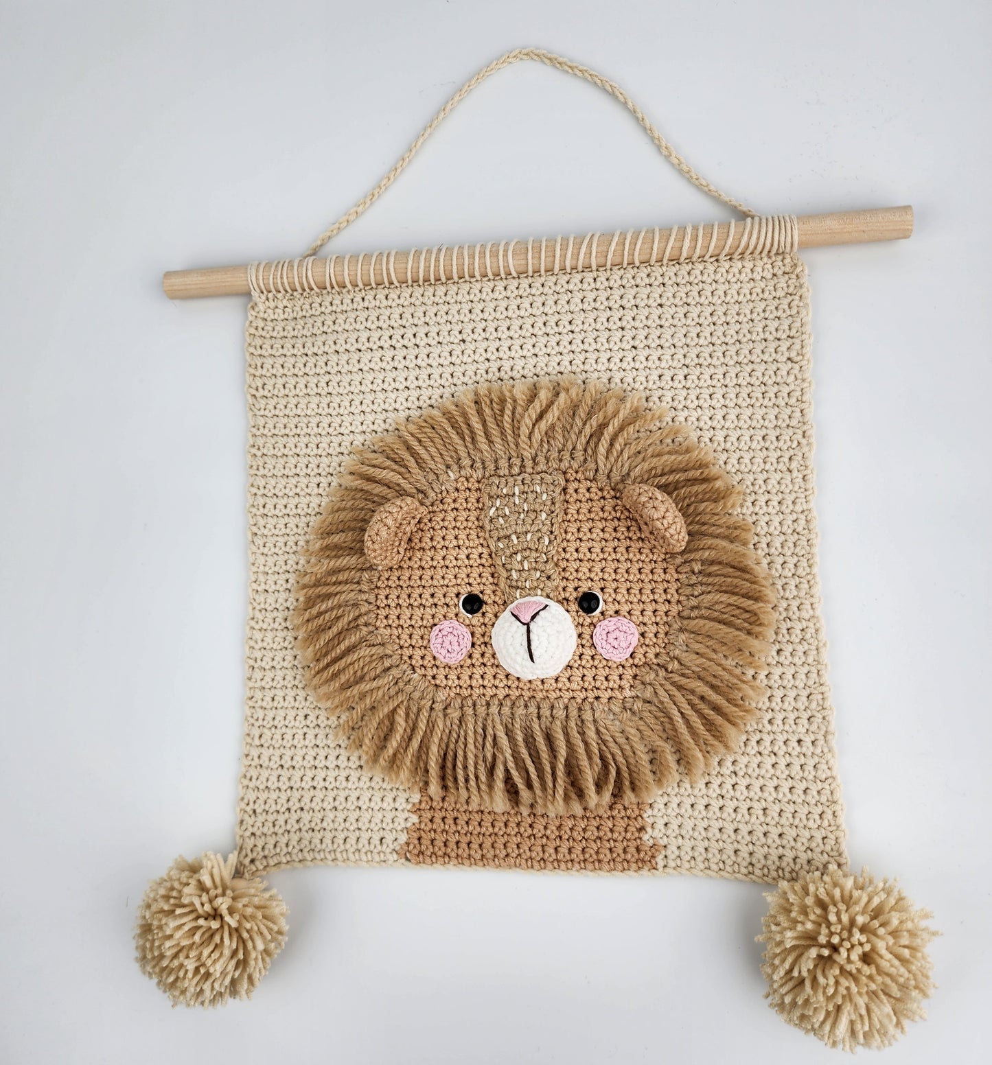 Handmade Crochet Lion Wall Hanging Art - Ready to Ship