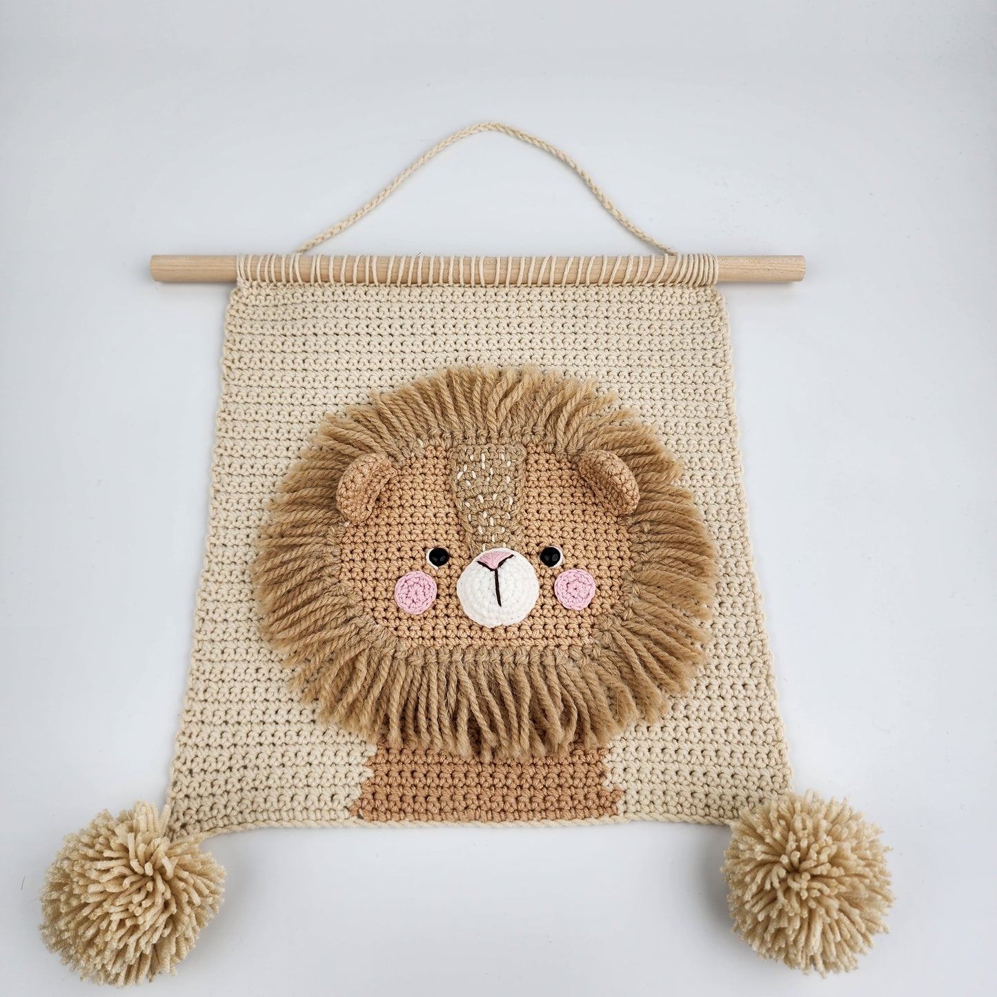 Handmade Crochet Lion Wall Hanging Art - Ready to Ship