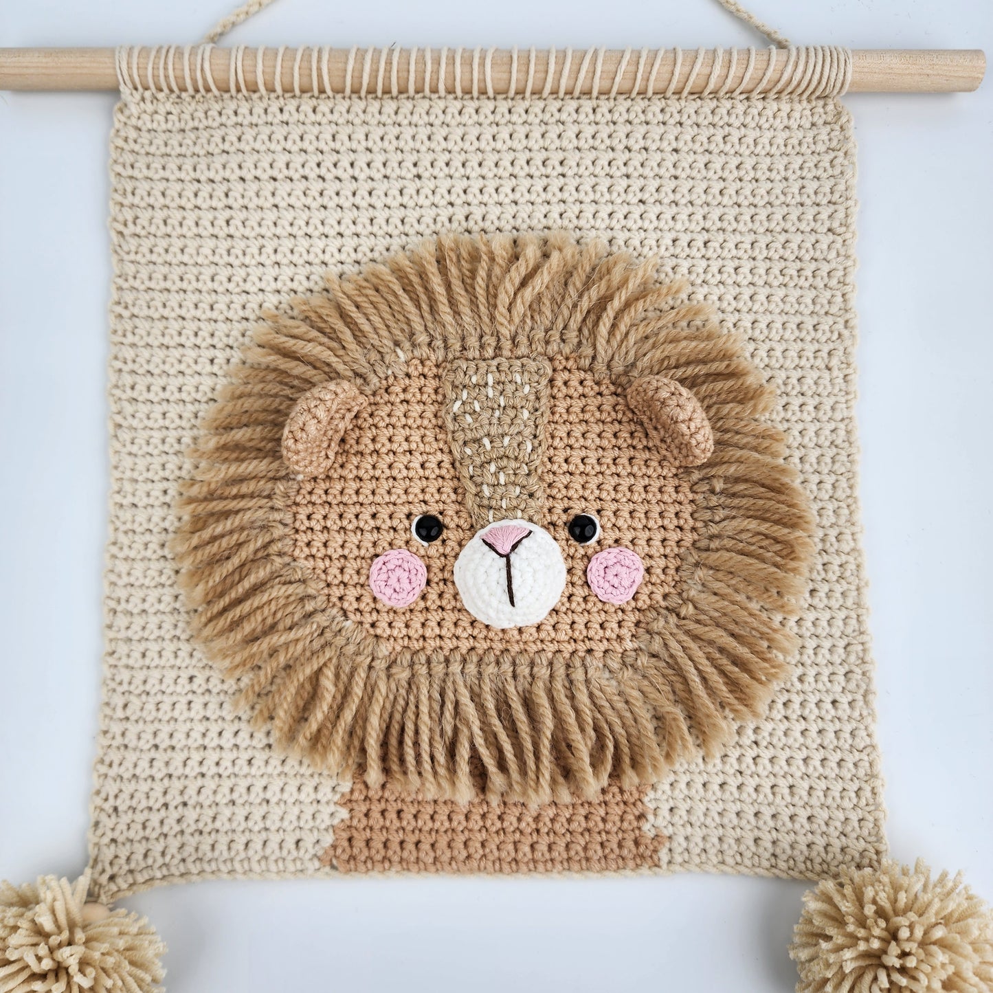 Handmade Crochet Lion Wall Hanging Art - Ready to Ship