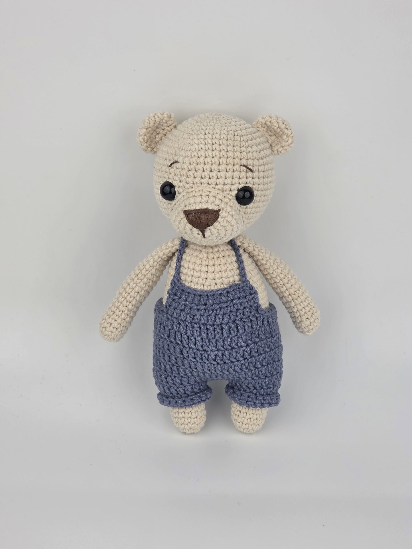 Handmade Crochet Teddy Bear Soft toy - Blue Overalls - Ready to Ship