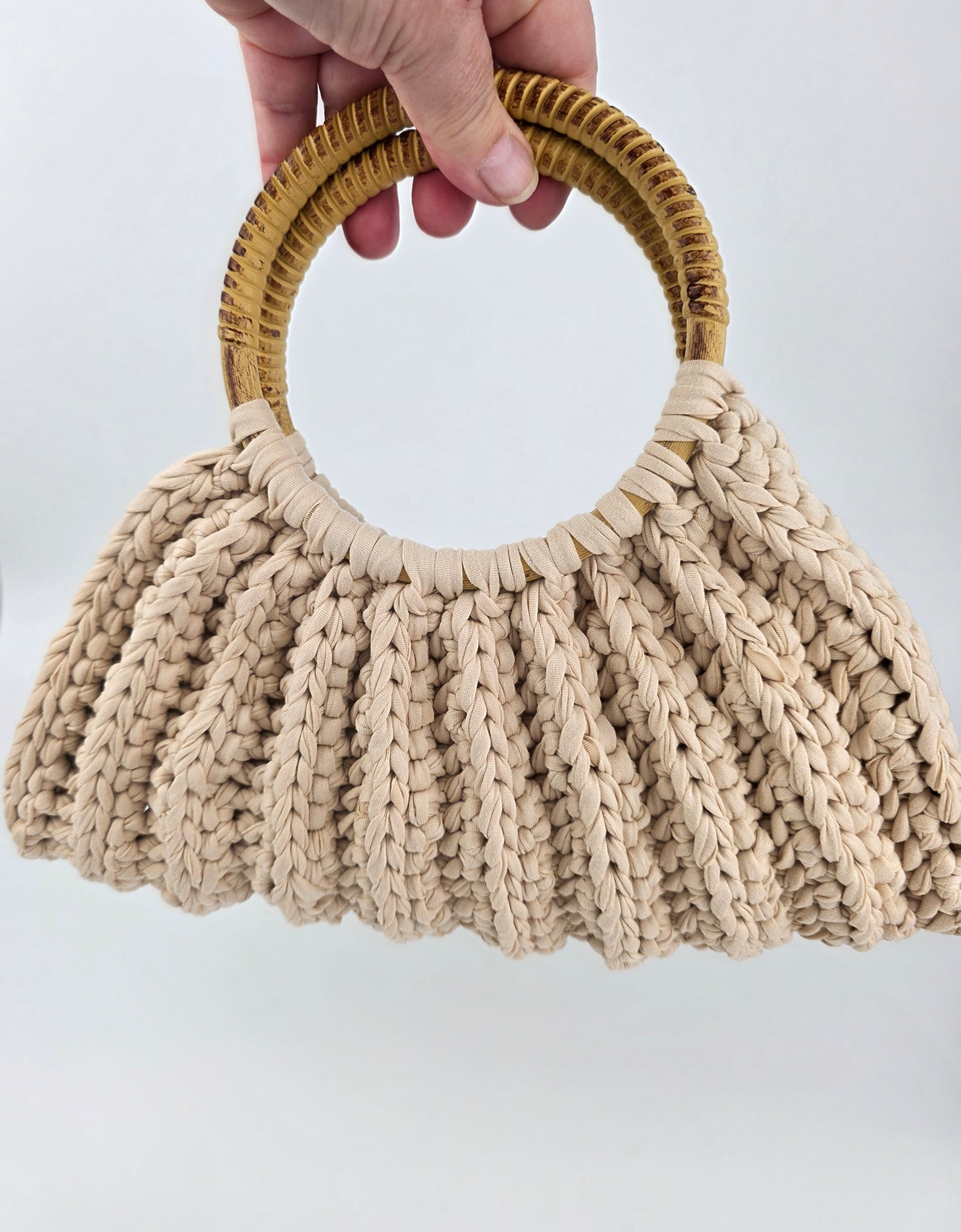 'Sally' Crochet Bag With Wooden Handles Handmade - Ready to Ship