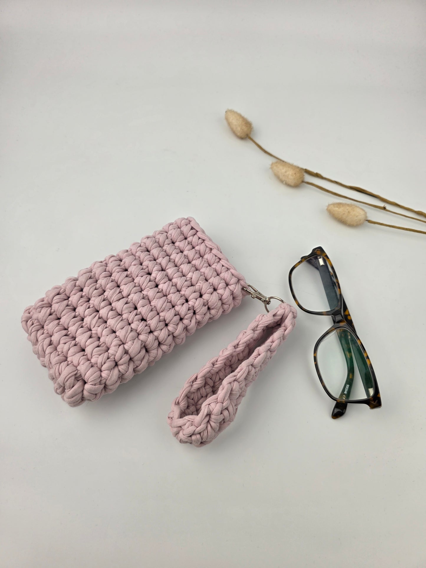 Handmade Crochet Wristlet Case - 100% Recycled Cotton Tshirt Yarn
