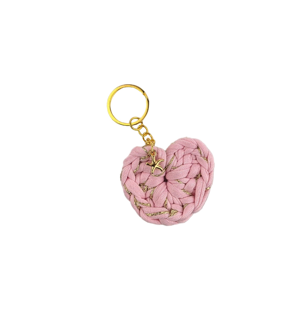 Handmade Pink and gold Heart Keyring