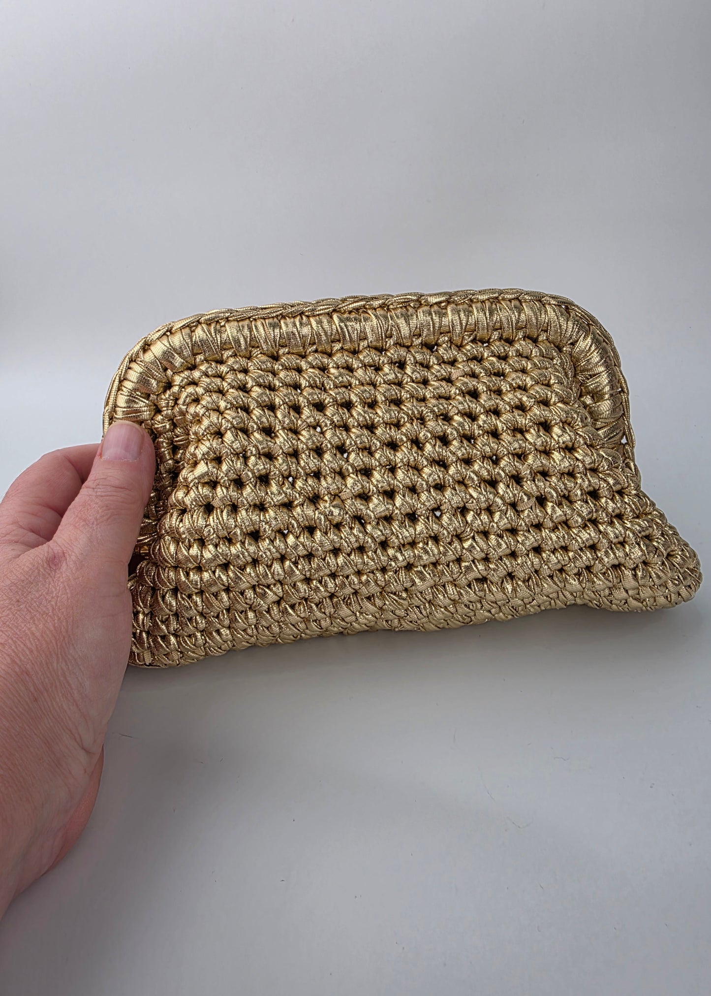 Golden Clutch Handmade Crochet Handbag - Ready to Ship