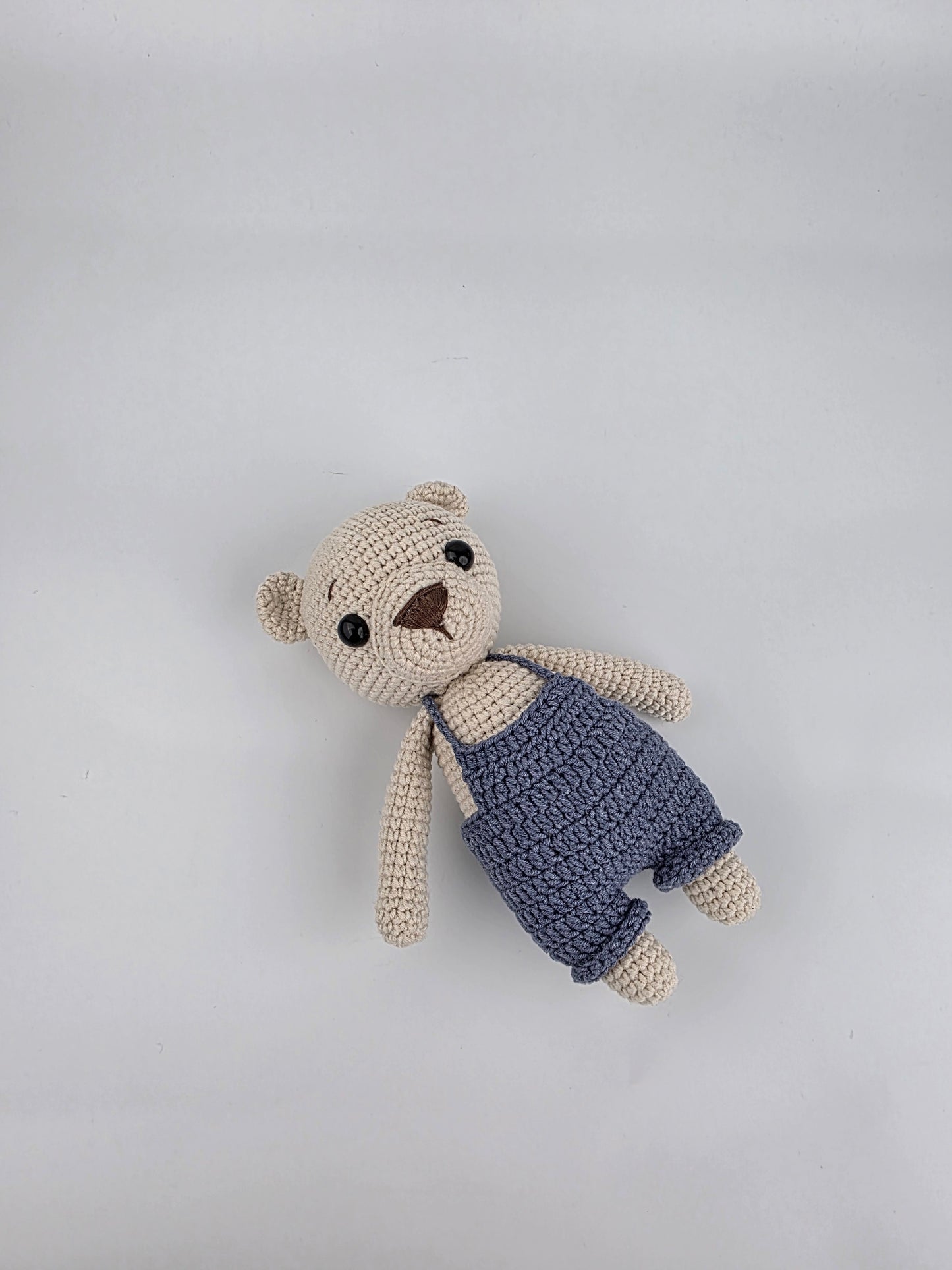 Handmade Crochet Teddy Bear Soft toy - Blue Overalls - Ready to Ship