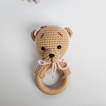 Handmade Crochet Bear Teething Rattle