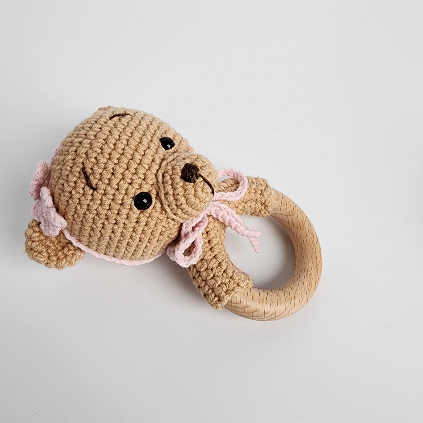 Handmade Crochet Bear Teething Rattle