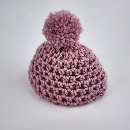 Crochet Wool Doll Beanie with pompom - pink