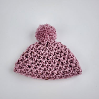 Crochet Wool Doll Beanie with pompom - pink