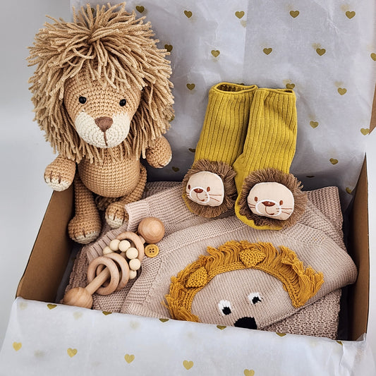 Made to Order- Lion Baby Gift Box Hamper - Handmade Soft Toy