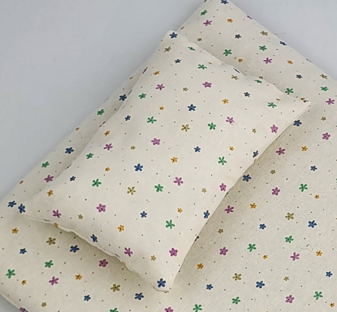 Cotton Doll Mattress and Pillow Set -Tiny Daisy Print