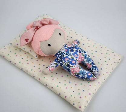 Cotton Doll Mattress and Pillow Set -Tiny Daisy Print