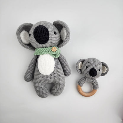 'Cuddles' Koala Bear and Rattle Set - Handmade Crochet Soft Toys - Pre-order