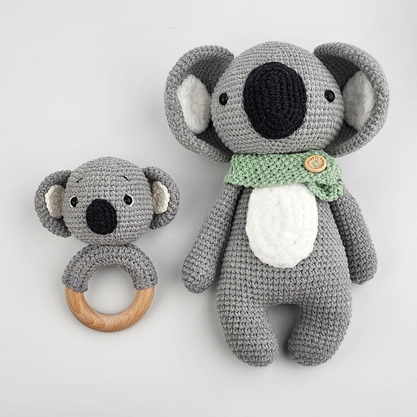 'Cuddles' Koala Bear and Rattle Set - Handmade Crochet Soft Toys - Pre-order