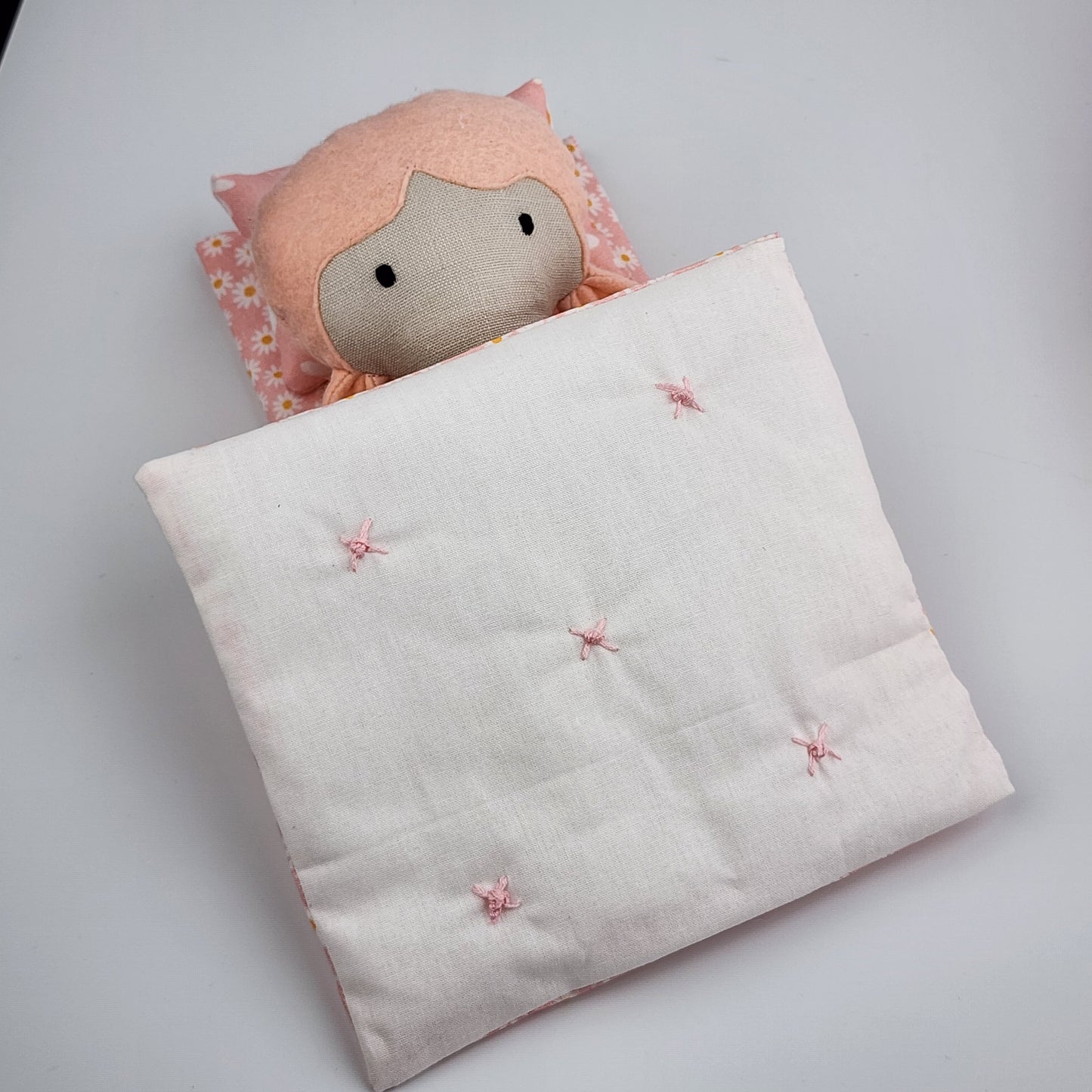 Daisy Cotton Reversible Doll Quilt/Blanket - Pink