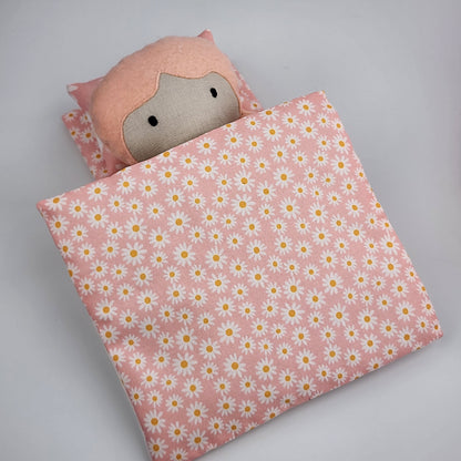 Daisy Cotton Reversible Doll Quilt/Blanket - Pink