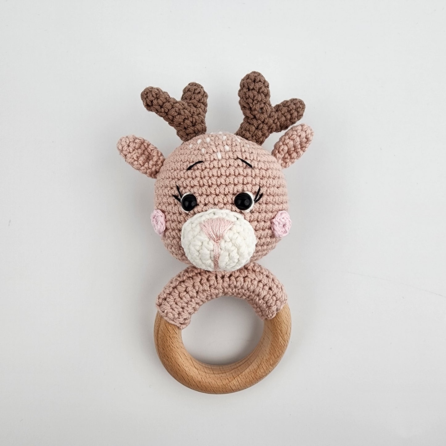 Handmade Crochet Reindeer Baby Teething Rattle