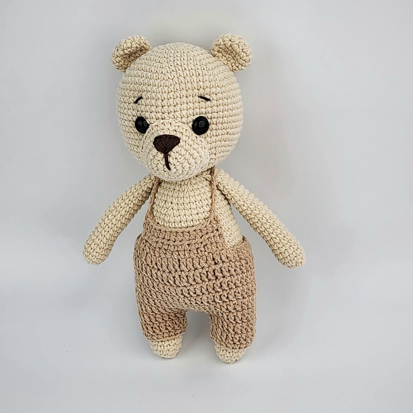 Handmade Crochet Teddy Bear Soft toy - Beige Overalls