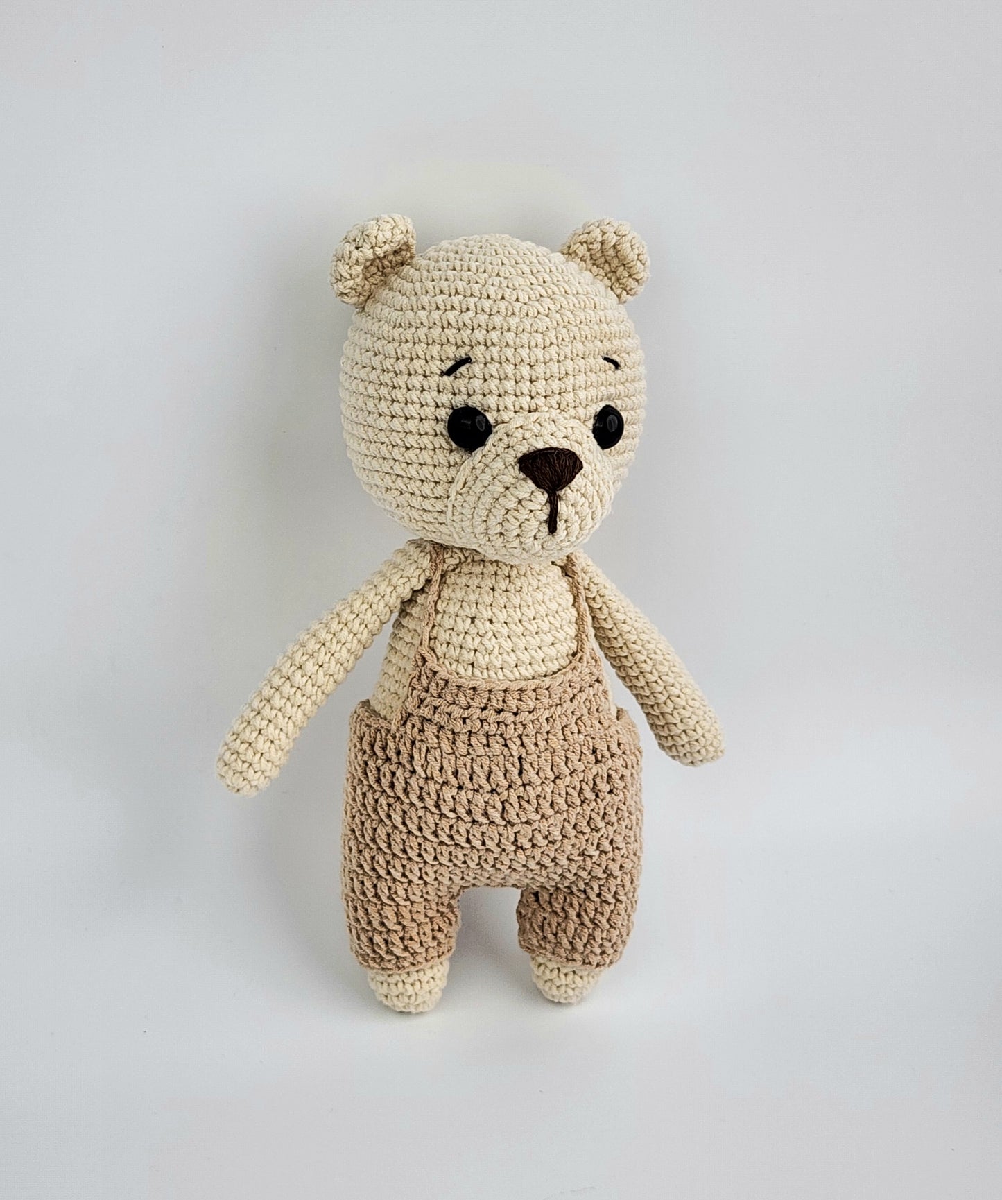 Handmade Crochet Teddy Bear Soft toy - Beige Overalls