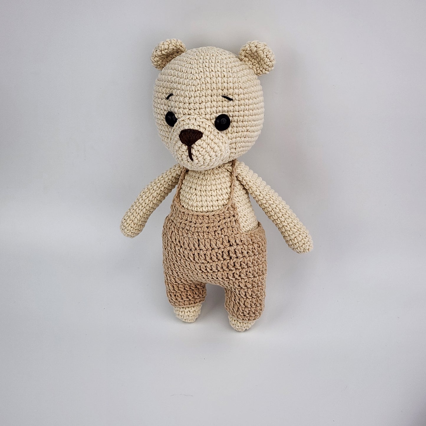 Handmade Crochet Teddy Bear Soft toy - Beige Overalls