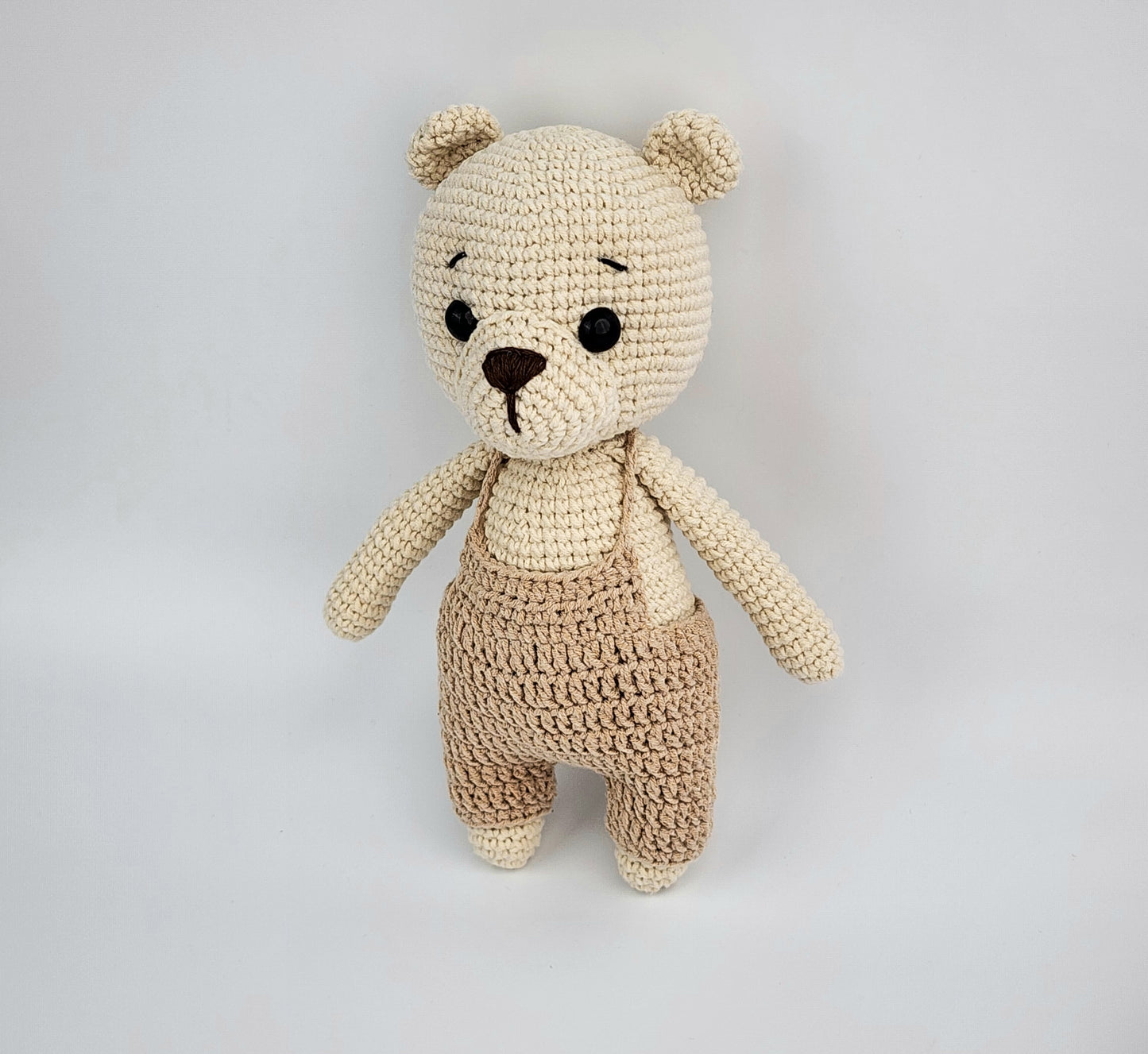 Handmade Crochet Teddy Bear Soft toy - Beige Overalls