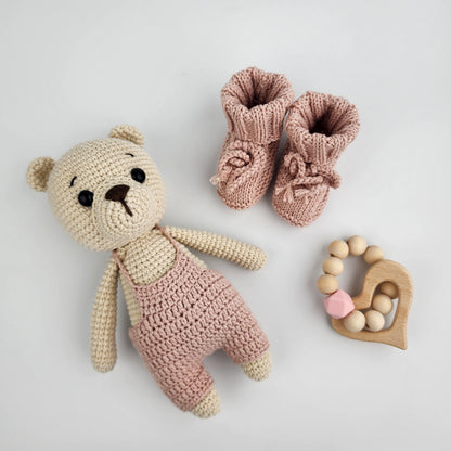 Teddy Bear -  Baby Gift Box Hamper - Powder Pink Overalls - Made to Order