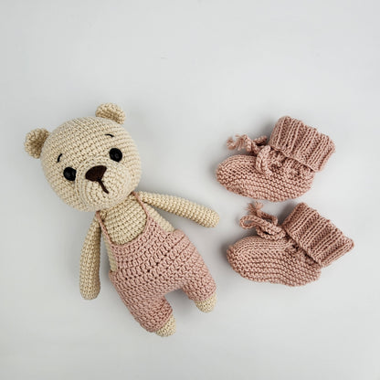 Teddy Bear -  Baby Gift Box Hamper - Powder Pink Overalls - Made to Order