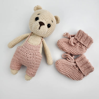 Teddy Bear -  Baby Gift Box Hamper - Powder Pink Overalls - Made to Order