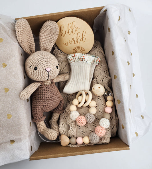Pre-order - Bunny Baby Girl Gift Box Hamper - Handmade Crochet Bunny
