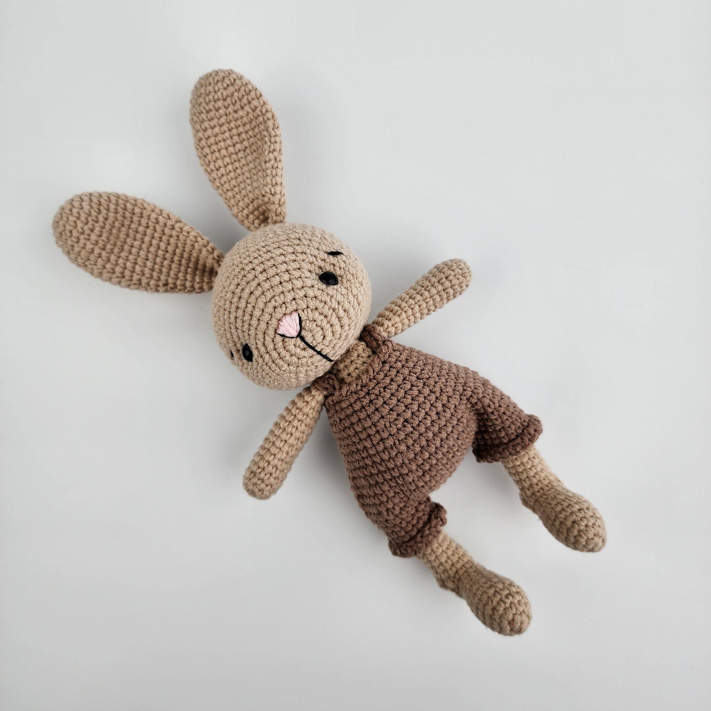 Pre-Order - Handmade Crochet Bunny - Brown Overalls