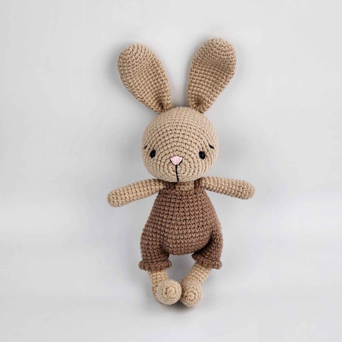 Pre-Order - Handmade Crochet Bunny - Brown Overalls