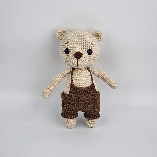 Pre-order - Handmade Crochet Teddy Bear Soft toy - Brown Overalls