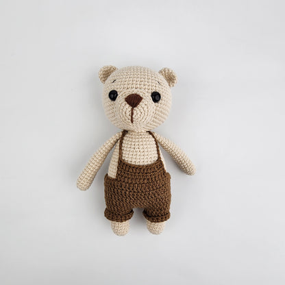 Pre-order - Handmade Crochet Teddy Bear Soft toy - Brown Overalls