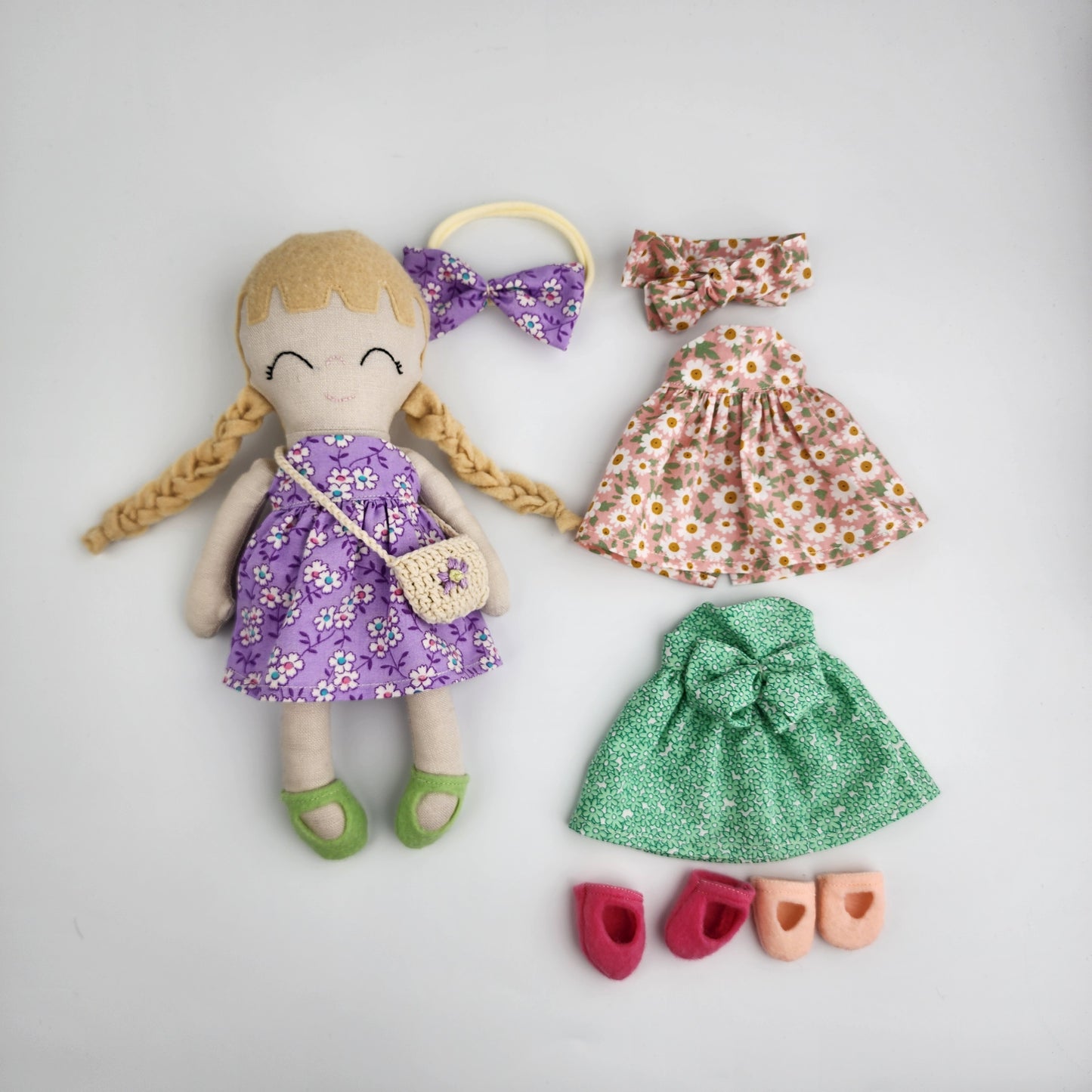 BUNDLE 'Chloe' - 27cm Handmade Cloth Doll + two extra outfits