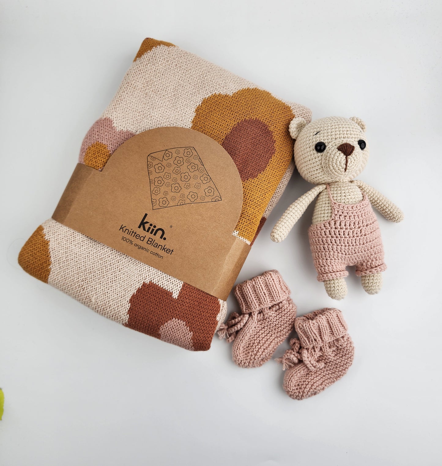 Blanket Gift Box Hamper - Includes a Handmade Crochet Bear and Booties