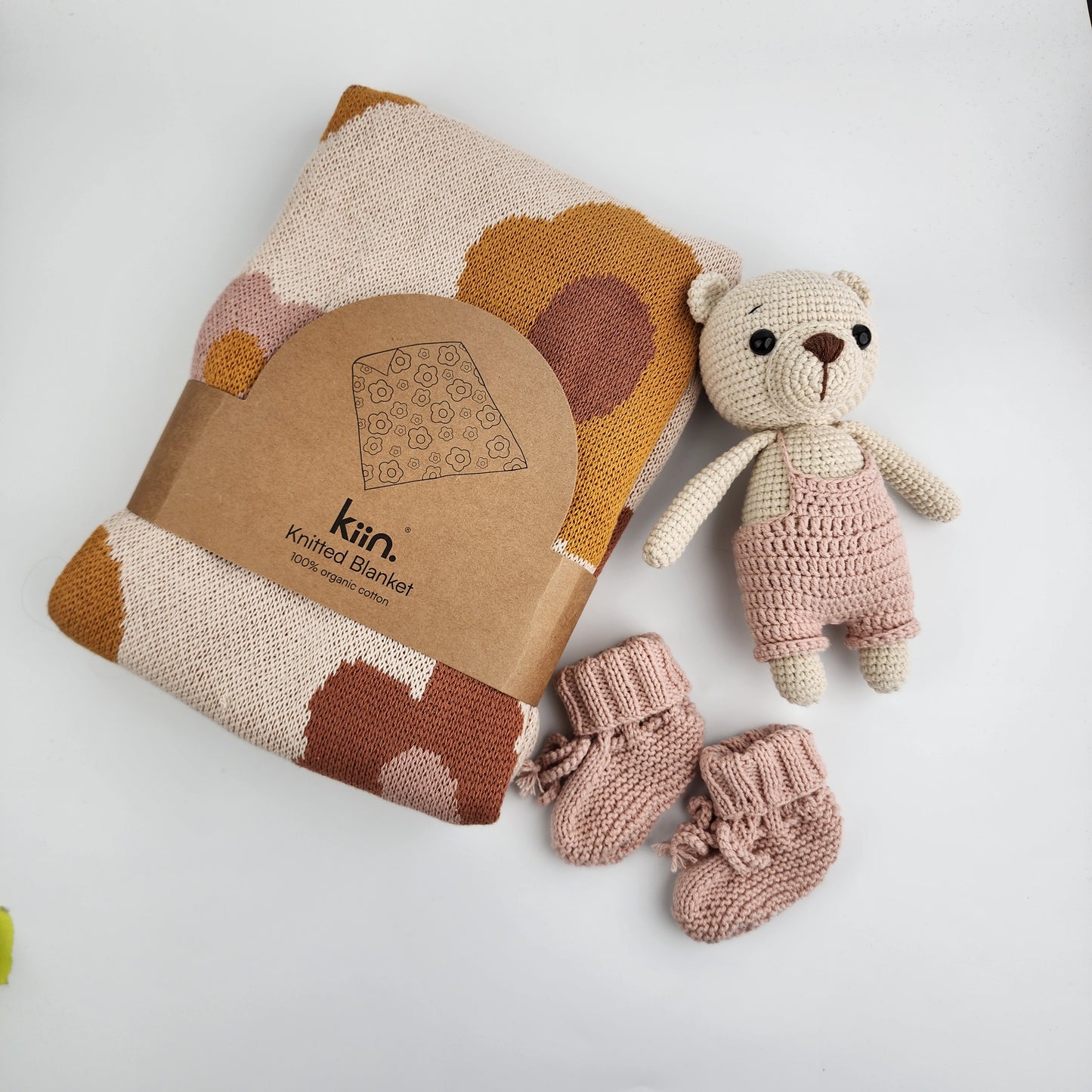 Blanket Gift Box Hamper - Includes a Handmade Crochet Bear and Booties