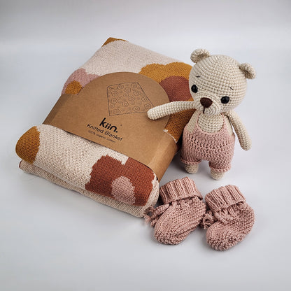 Blanket Gift Box Hamper - Includes a Handmade Crochet Bear and Booties