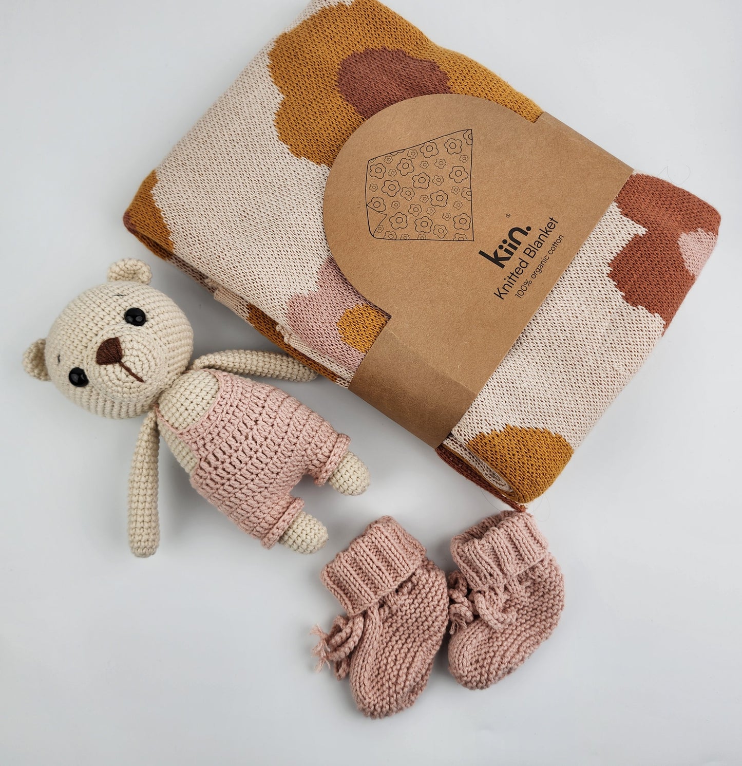 Blanket Gift Box Hamper - Includes a Handmade Crochet Bear and Booties