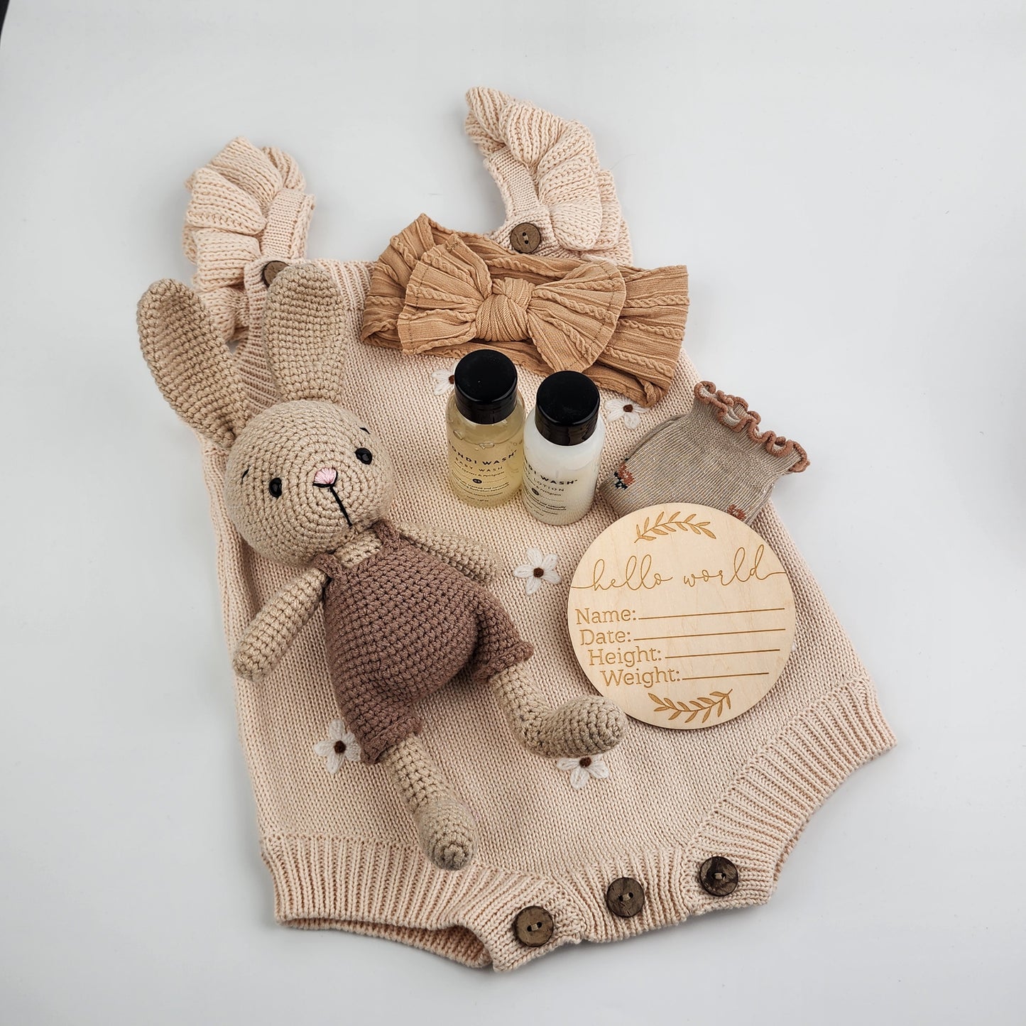 'Hello Baby' Bunny Gift Box Hamper - Handmade Crochet Bunny