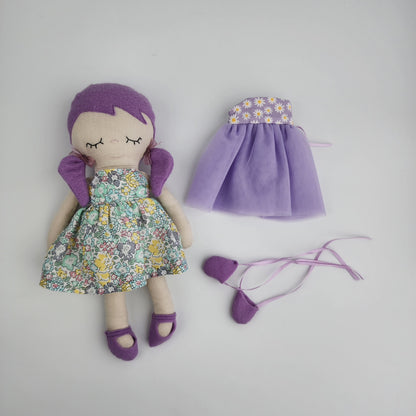 BUNDLE 'Violet'- 27cm Handmade Cloth Doll + purple ballerina dress and shoes outfit