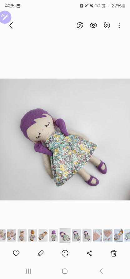 BUNDLE 'Violet'- 27cm Handmade Cloth Doll + purple ballerina dress and shoes outfit