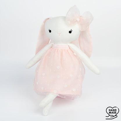 linen bunny soft toy doll pink dress