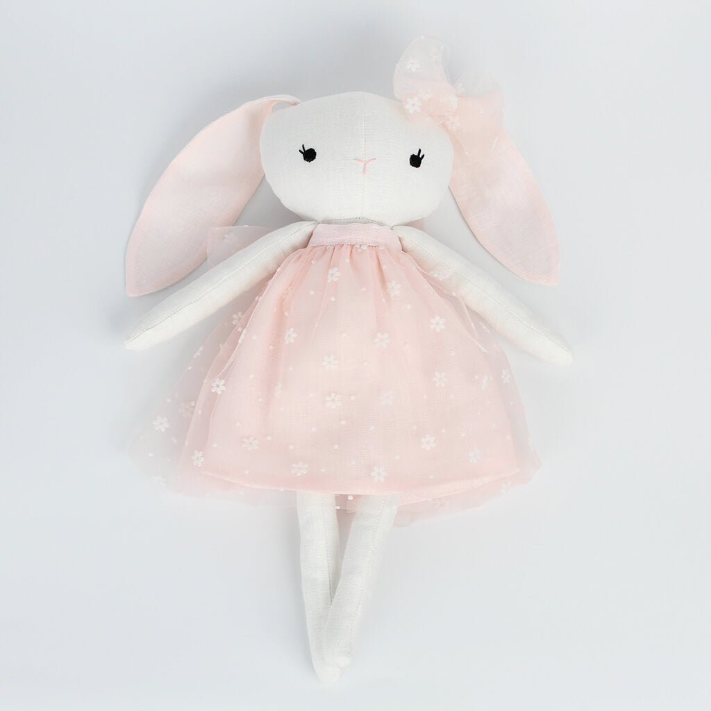 linen bunny soft toy doll pink dress