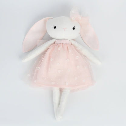 linen bunny soft toy doll pink dress