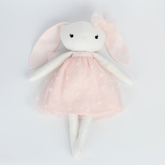 linen bunny soft toy doll pink dress