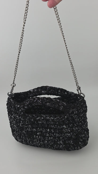 NEW Black with Silver Crochet Hand/shoulder bag
